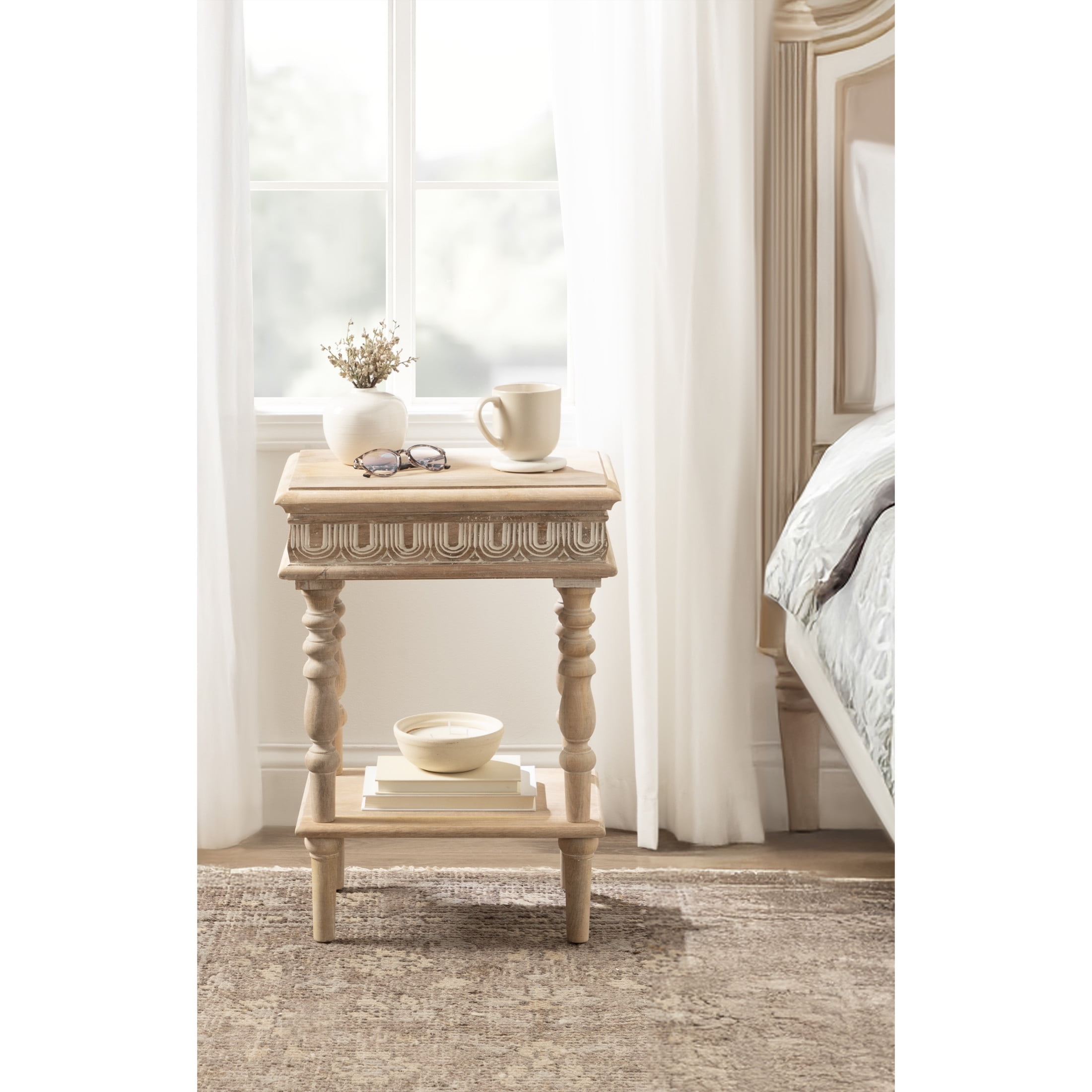 Rectangular Decorator Table Kate and Laurel Patresa Traditional Carved Wood Side Table, 18 x 14 x ...