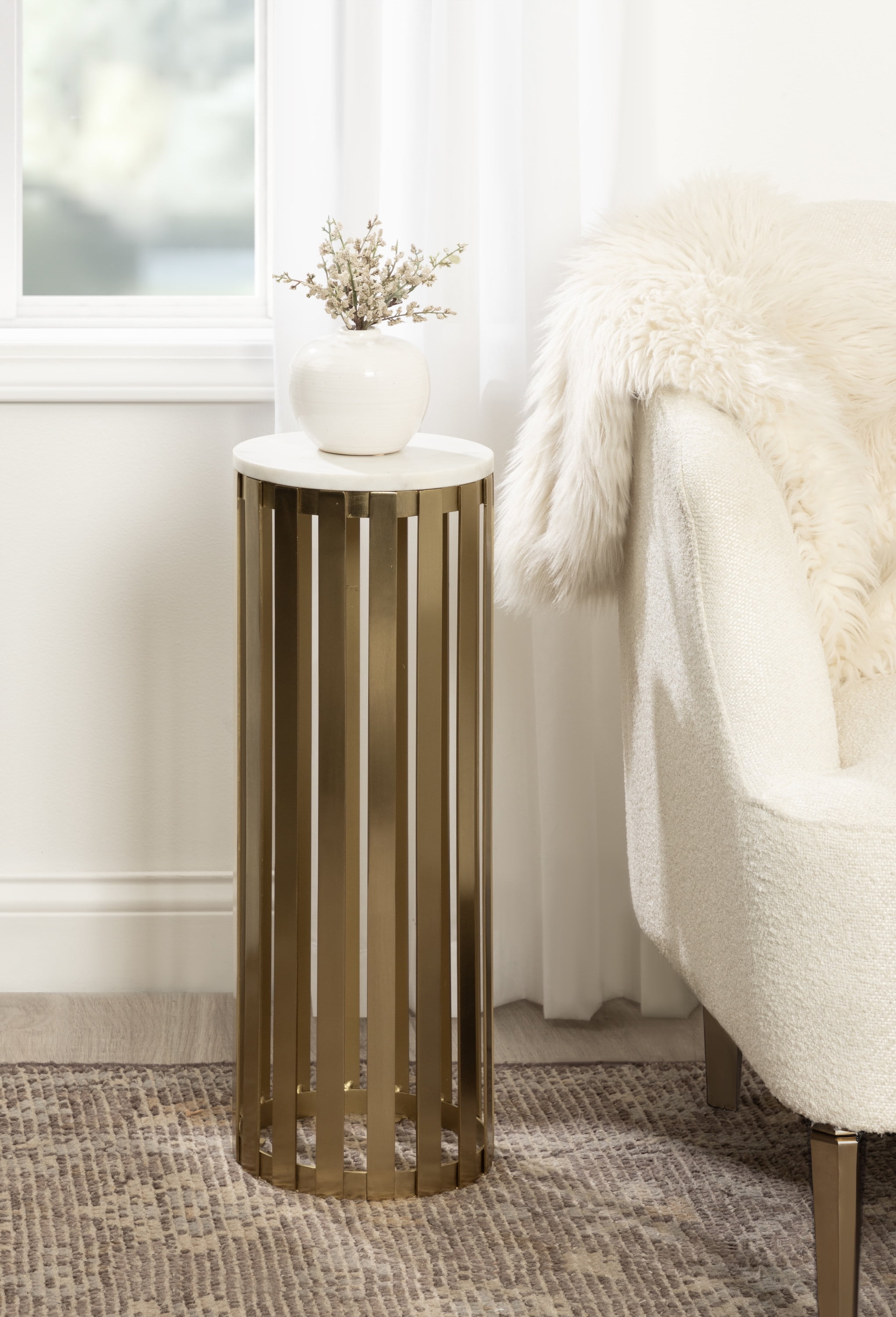 Kate and Laurel Paynter Marble Drink Table, 9 x 24, White and Gold ...