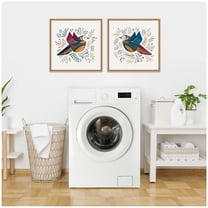 Kate and Laurel Peace Birds Red and Blue  - set of 2 22x22 Framed Canvas Wall Art Set  by Carey Copeland, Sylvie Natural, Whimsical, Abstract, Animals, Nature, Animals, Nature Art for Wall Decor,