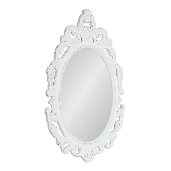 Kate and Laurel Pietra Traditional Decorative Oval Wall Mirror, 20 x 32, White, Soft Vintage Mirror with Ornate Carved Detailing for Small Powder Room Vanity