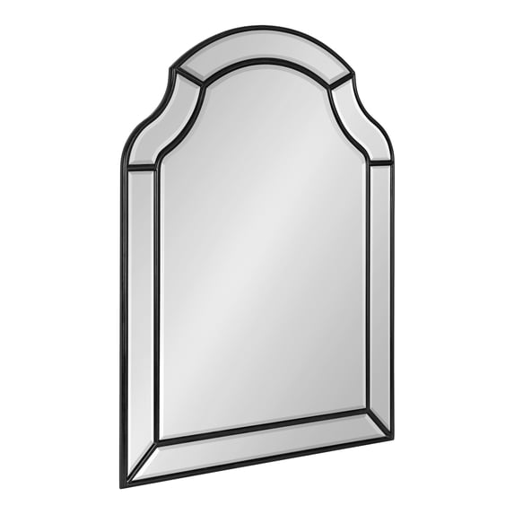 Kate and Laurel Pinchot Modern Arched Wall Mirror, 24 x 32, Black, Sophisticated Scalloped Mirror for Wall Decor with Beveled Edges and Unique Overlay