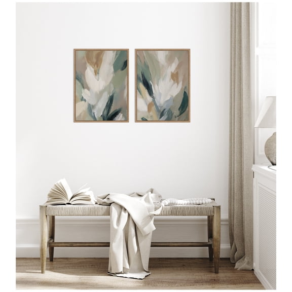 Kate and Laurel Plant Form No. 1 & No. 2 2 Piece Framed Canvas Wall Art Set by Amy Lighthall, Sylvie Beaded Rustic Natural Modern Contemporary, Abstract Art for Wall Decor