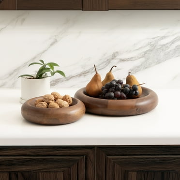 Kate and Laurel Plumt Decorative Round Solid Wood Nesting Bowls, Set of 2, Walnut Brown, Food-Safe Fruit Bowls for Kitchen Counter or Use as a Key Bowl Set or Centerpiece Table Decorations
