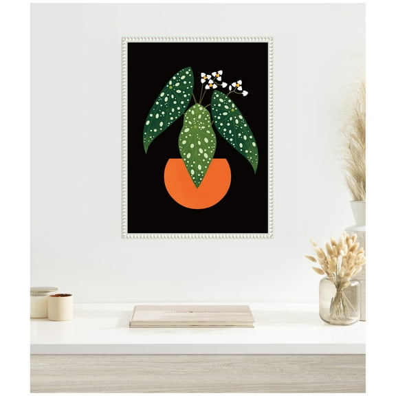 Kate and Laurel Polka Dot Begonia Framed Canvas Wall Art by Amber Leaders 18 x 24 Sylvie Beaded White, Modern, Flowers Art for Wall Decor, Living Room, Bedroom