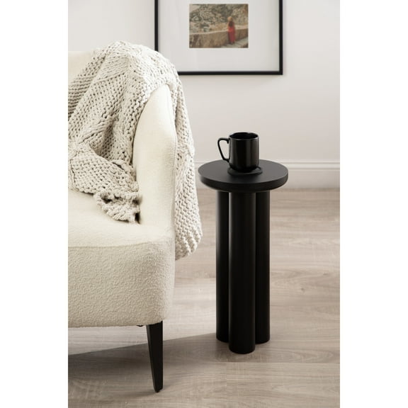 Kate and Laurel Pylar Modern Wooden Drink Table, 10 x 10 x 21, Black, Transitional Mini Table with Chunky Pillar Base for Use as Pedestal Plant Stand Indoors or Small Nightstand Option