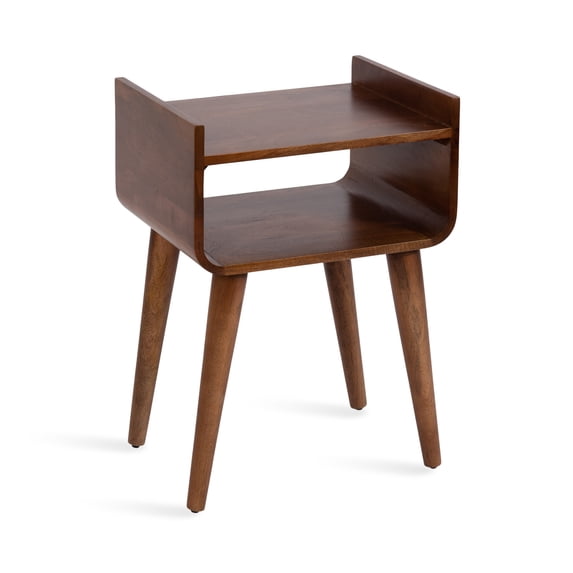 Kate and Laurel Quilby Mid-Century Living Room Side Table with Storage, 18 x 14 x 27, Walnut Brown, Wooden Bedroom Nightstand with Tapered Legs and Bedside Table Storage