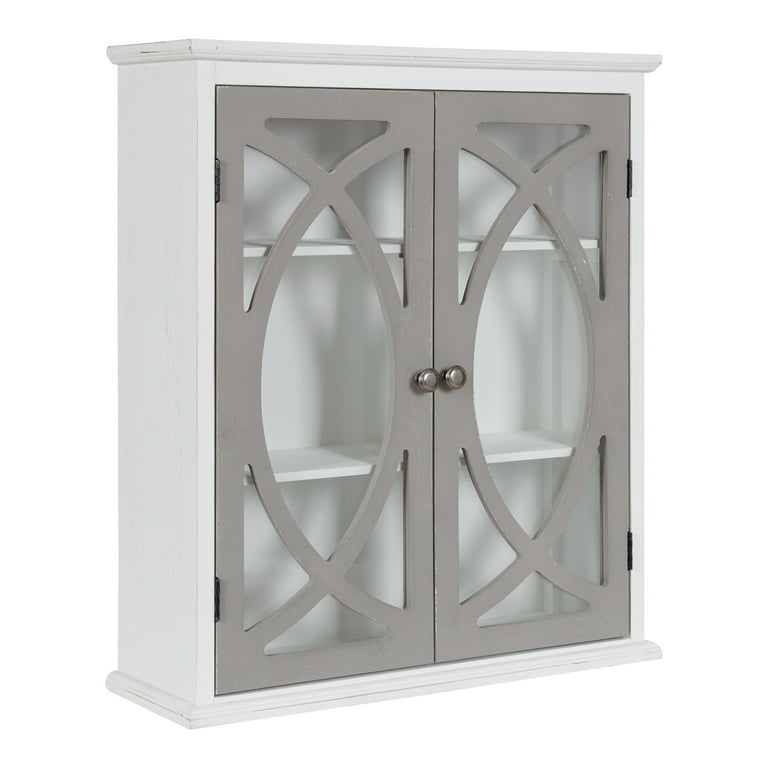 Kate and Laurel Quinlan Decorative Wood Wall Cabinet 24x8x28 White Gray