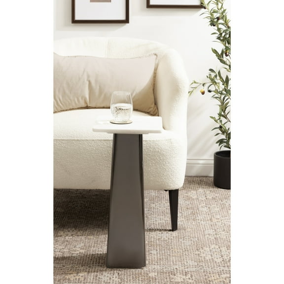 Kate and Laurel Quinley Modern Square Marble Drink Table, 10 x 10 x 22, White Marble and Gray Gunmetal, Contemporary Marble Pedestal Table for Use as Living Room Plant Stand or Bedroom Mini Table