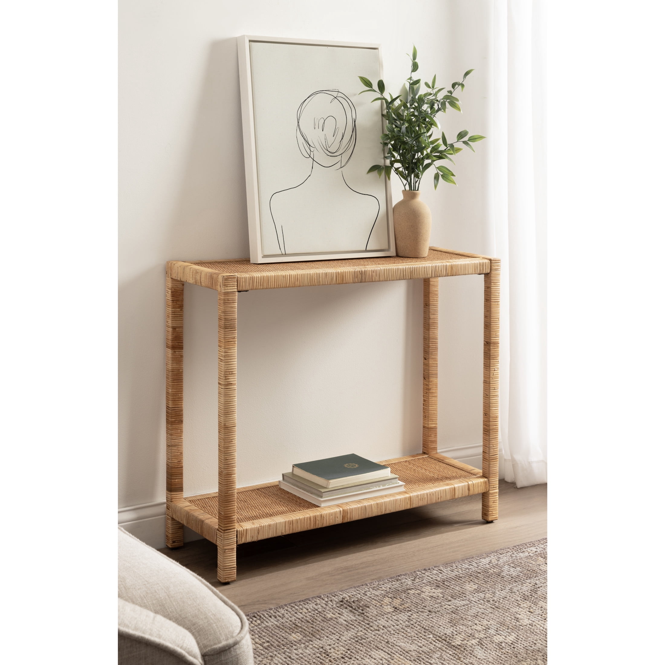 Kate and Laurel Rafina Coastal Rattan Rectangle Console Table, 36 x 12 ...