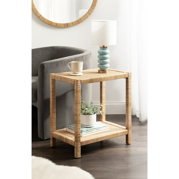Kate and Laurel Rafina Coastal Rectangle Rattan Side Table, 22 x 14 x 24, Natural Brown, Transitional Boho Rectangular Woven Rattan End Table for Use as Living Room Decor Accent