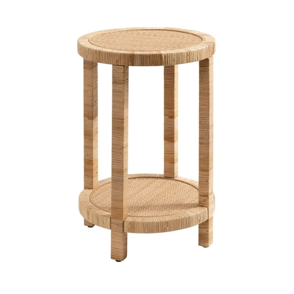 Kate and Laurel Rafina Round Rattan Side Table, 16 x 16 x 24, Natural Brown, Transitional Boho Circle Wooden Accent Pedestal End Table for Indoor Plant Stand or Living Room Accent Table