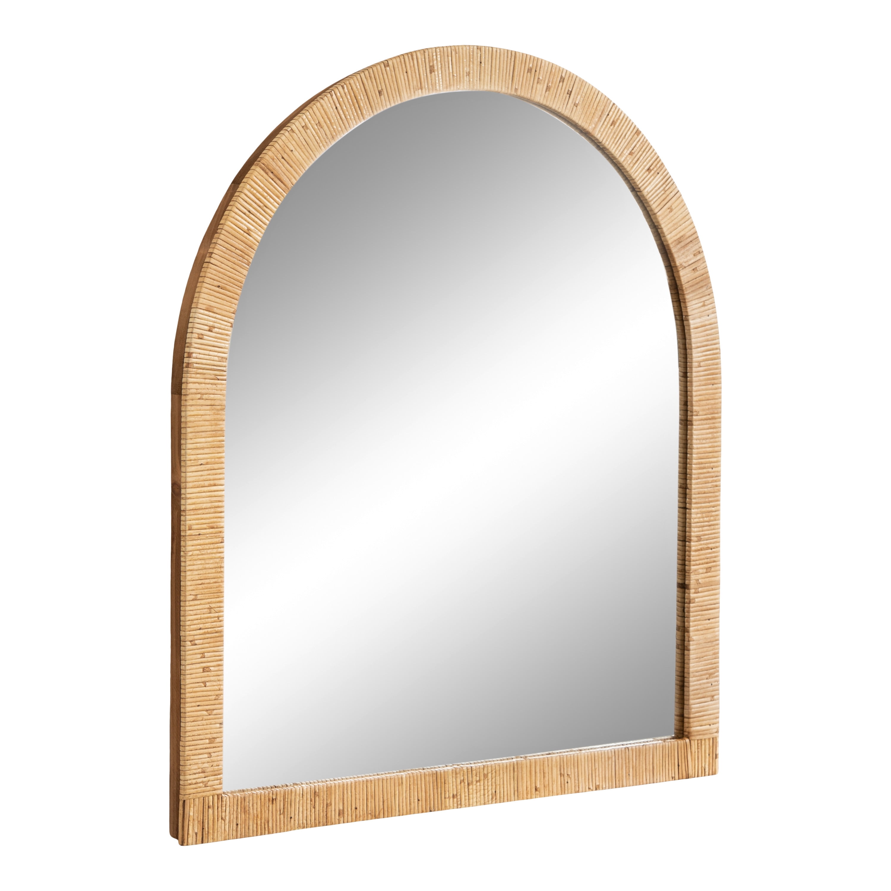 Natural Wood Boho Arch Rattan Wall Mirror, 28 x 32