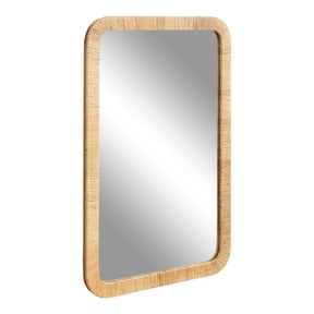 Kate and Laurel Rahfy Boho Rectangle Rattan Wall Mirror, 24 x 36, Natural Wood, Decorative Rounded Rectangular Mirror with Authentic Rattan Frame for Bathroom Vanity Mirror