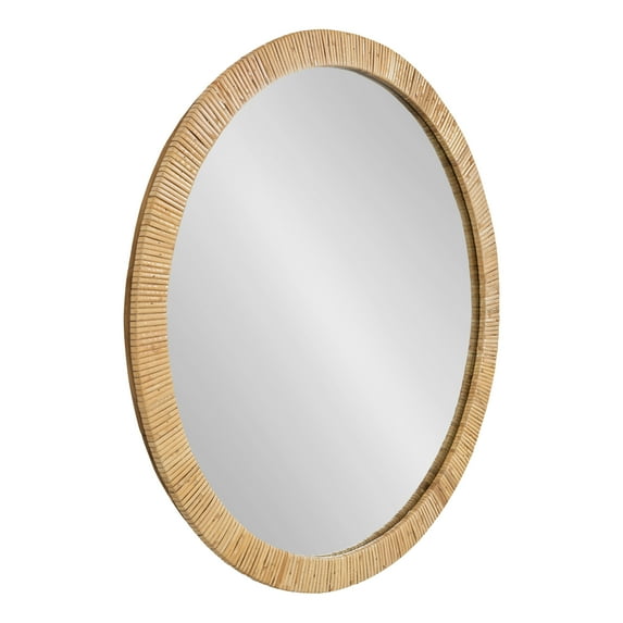 Kate and Laurel Rahfy Boho Round Rattan Mirror, 28 Inch Diameter, Natural Wood, Decorative Round Wood Mirror with Authentic Rattan Frame for Boho Wall Decor