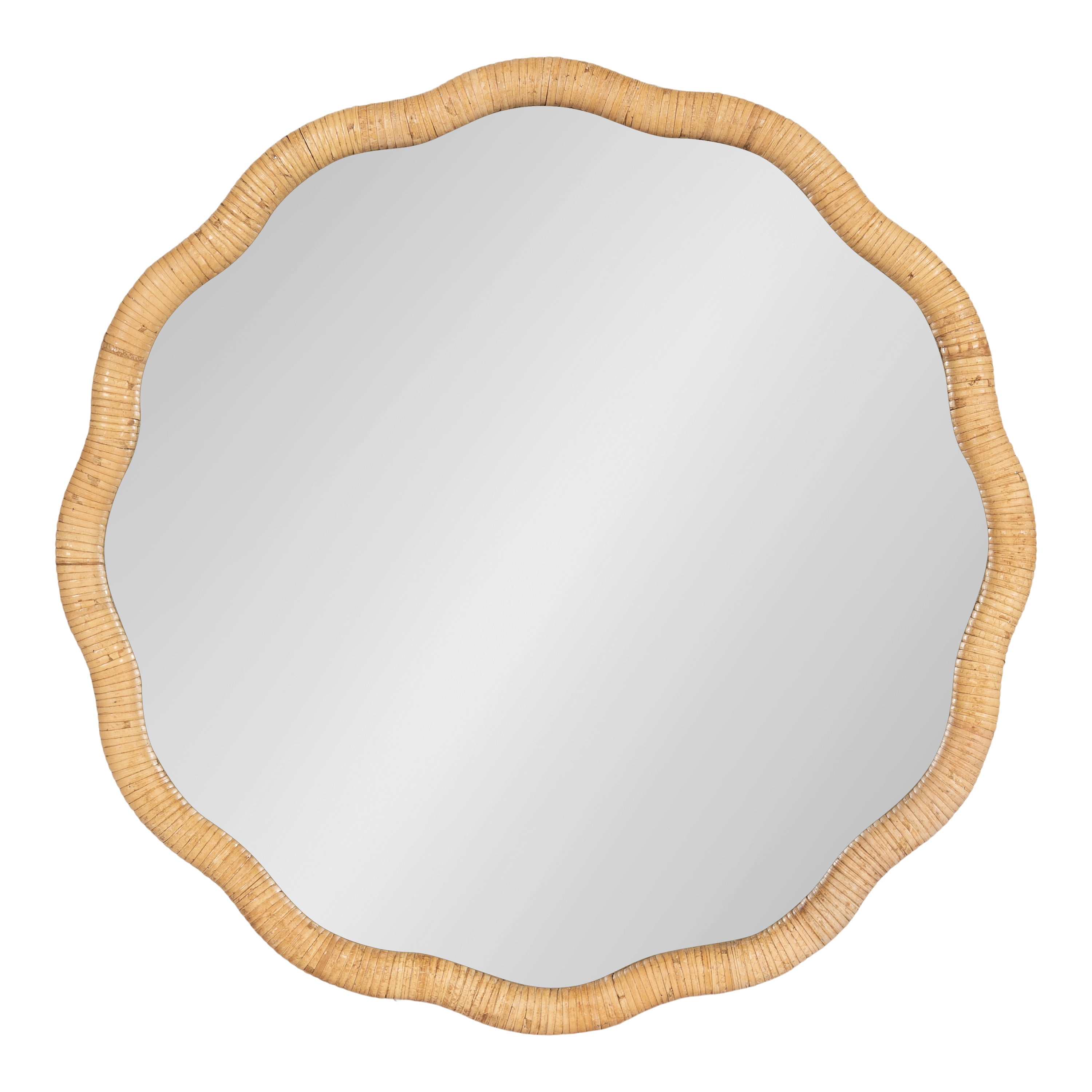 Natural Wood 26" Round Scalloped Rattan Mirror