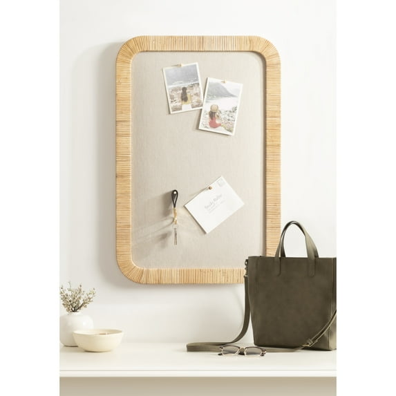 Kate and Laurel Rahfy Modern Rattan Framed Wall Pinboard, 20 x 30, Natural Rattan, Boho Rounded Rectangle Bulletin Board for Use as Motivational Vision Board or Wall Organizer