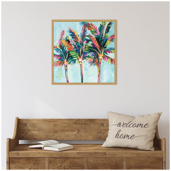 Kate and Laurel Rainbow Coconuts Framed Canvas Wall Art by Rachel Christopoulous 22 x 22 Sylvie Bright Gold, Coastal, Tropical, Beach, Landscapes Art for Wall Decor, Living Room, Bedroom