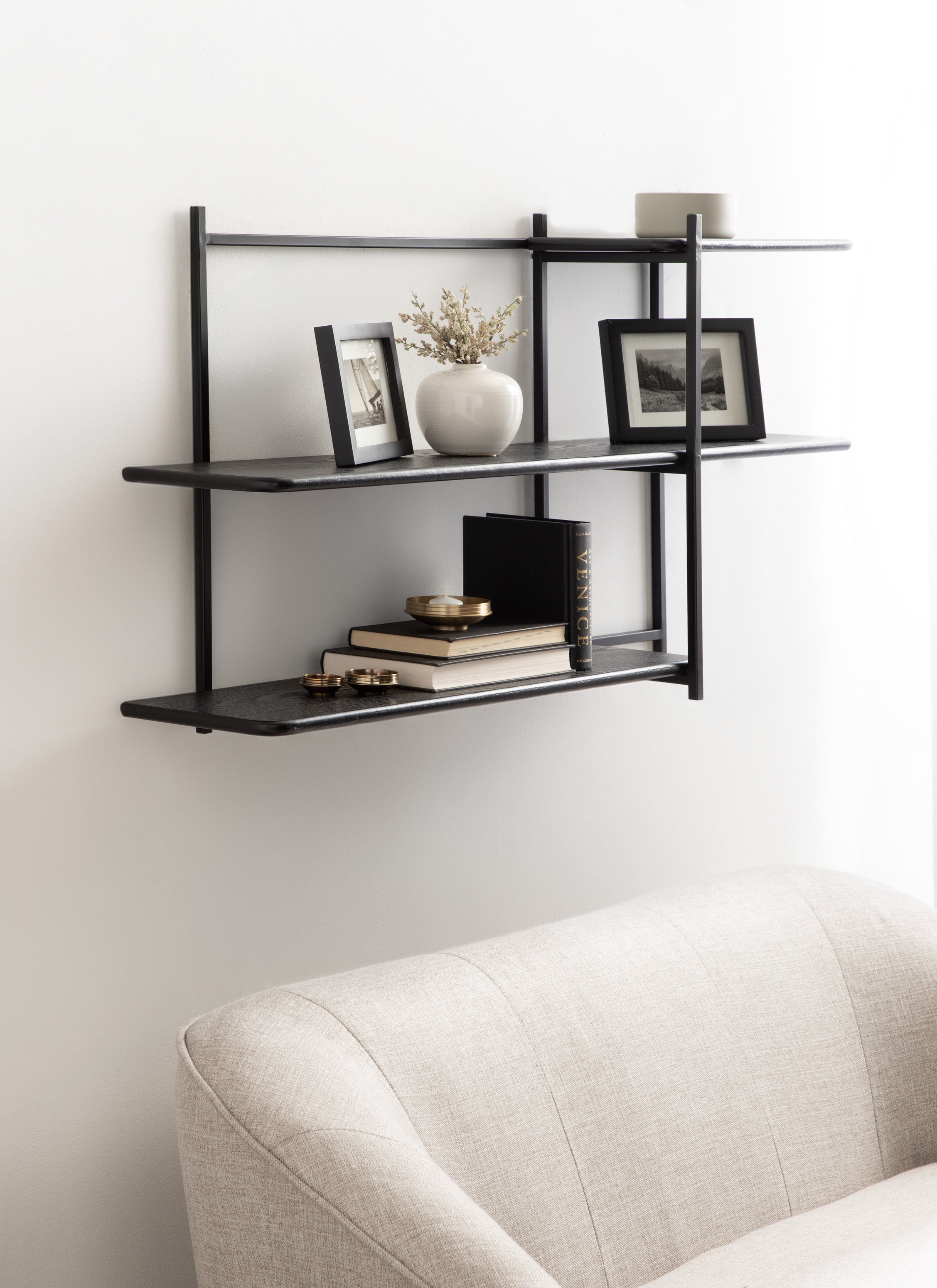 Kate and Laurel Ramone Three-Tiered Wall Shelf, 42 x 23, Black, Decorative Shelving Unit and ...