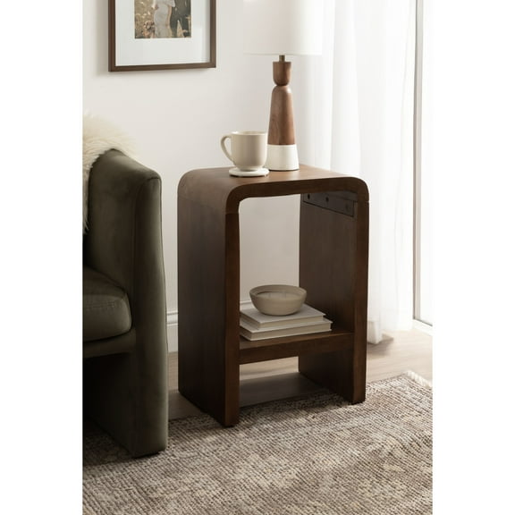 Kate and Laurel Reddy Modern Arched Wood Side Table, 16 x 12 x 24, Walnut Brown, Transitional Two-Tier End Table for Use as a Bedroom Nightstand or Small Record Player Stand