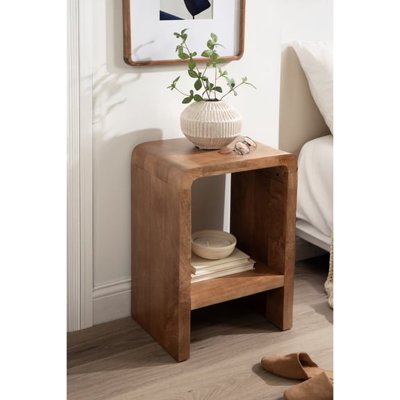 Kate and Laurel Reddy Modern Arched Wood Side Table, 16 x 12 x 24, Warm Natural, Transitional Two-Tier End Table for Use as a Bedroom Nightstand or Small Record Player Stand