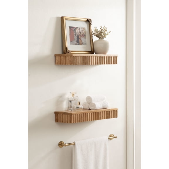 Kate and Laurel Reid Modern Ribbed Wood Floating Shelves, Set of 2, 20 Inches, Natural, Decorative Floating Shelf Set for Use as Cute Nursery Book Shelves or Living Room Gallery Wall Decor