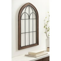 Kate and Laurel Rennell Farmhouse Arched Wall Art Plaque, 19 x 36, Walnut Brown and Black, Wood and Metal Windowpane Wall Decor for Use as Fireplace Mantel Decor or Entryway Wall Accent