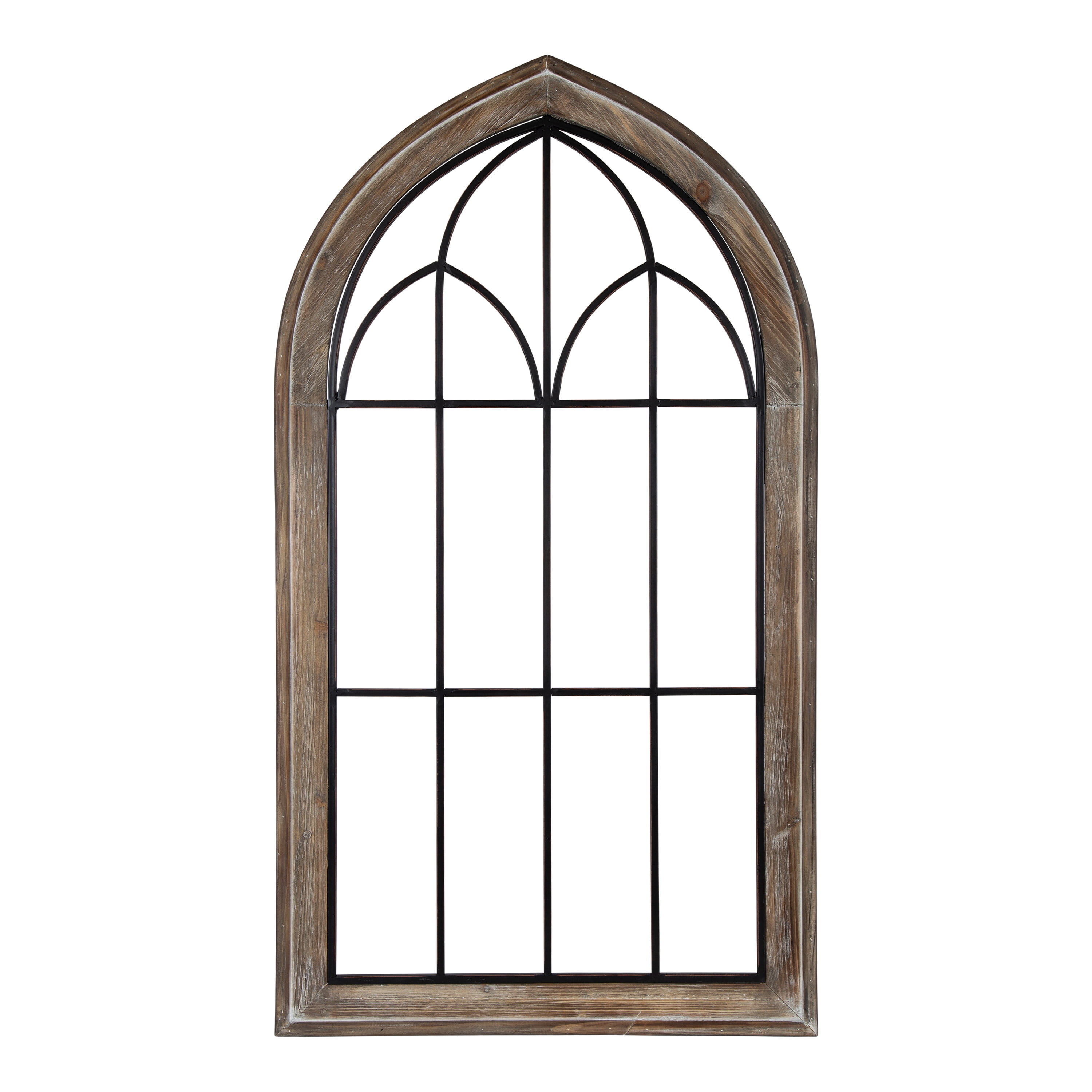 Rustic Brown Wood and Metal Arched Window Pane Wall Decor