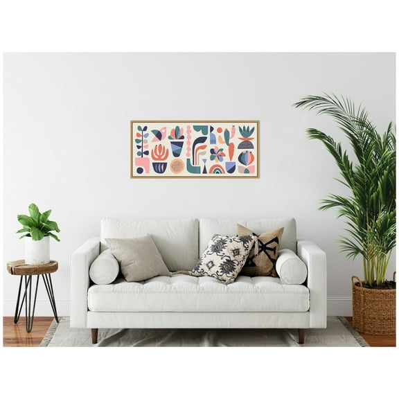 Kate and Laurel Retro Pastel Floral and Succulent Panel Framed Canvas Wall Art  by Rachel Lee 40 x 18 Sylvie Natural, Mid Century Modern, Abstract, Animals, Flowers Art for Wall Decor, Living Room