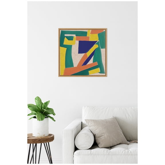 Kate and Laurel Retro Refresh Painterly Shapes Neutral Linen Framed Canvas Wall Art by The Creative Bunch Studio 22 x 22 Sylvie Natural, Modern, Abstract Art for Wall Decor, Living Room, Bedroom