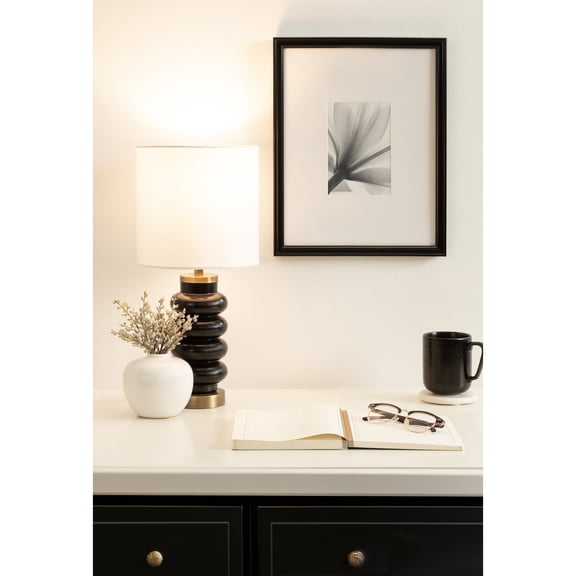 Kate and Laurel Rogala Modern Glass Bedside Table Lamp, 8 x 8 x 18, Blake and Antique Brass, Decorative Sculpted Bubble Tabletop Desk Lamp with Linen Shade for Living Room Decor