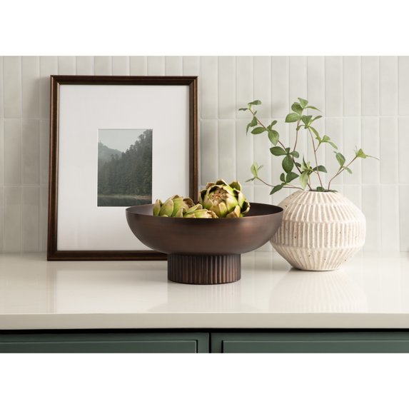 Kate and Laurel Rooks Ribbed Decorative Metal Bowl, 12 Inch Diameter, Bronze, Vintage Raised Fruit Bowl for Kitchen Counter or Use as a Key Bowl for an Entryway Table