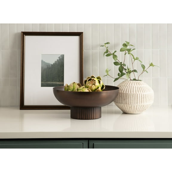 Kate and Laurel Rooks Ribbed Decorative Metal Bowl, 12 Inch Diameter, Bronze, Vintage Raised Fruit Bowl for Kitchen Counter or Use as a Key Bowl for an Entryway Table