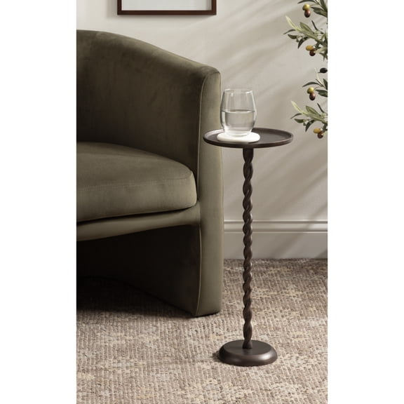 Kate and Laurel Ropa Transitional Round Pedestal Drink Table, 9 x 9 x 22, Bronze, Decorative Cast Aluminum Mini Table with Spiral Rope Design for Use as Indoor Plant Stand or Living Room Accent