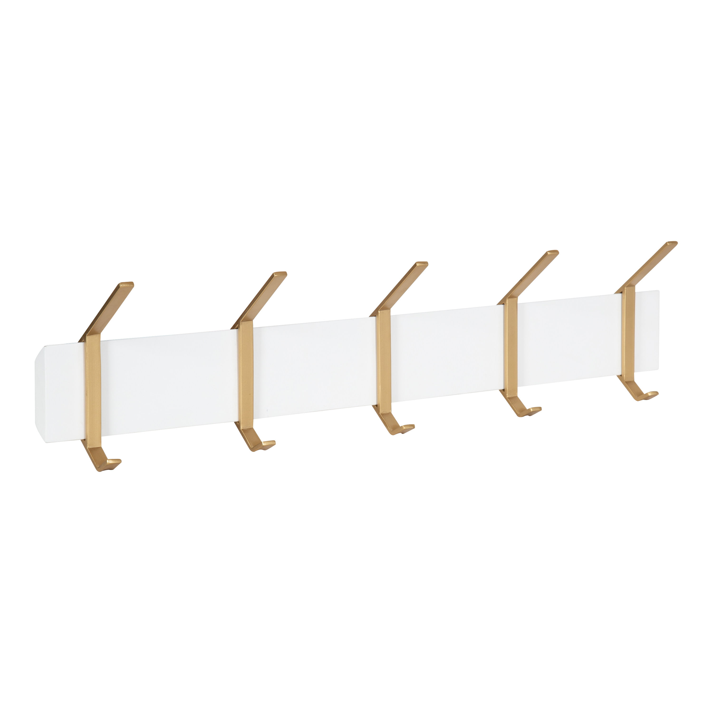 Kate and Laurel Rossmore Modern 5-Hook Wall Hanging Coat Rack, White and  Gold, Decorative Modern Wood and Metal Double Sided Hanging Hooks for Wall