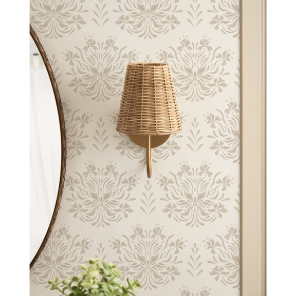Kate and Laurel Rushworth Modern Rattan Shade Wall Sconce, 6 x 8 x 11, Natural, Coastal Wicker Sconce for Flameless Candles in Bathroom or Entryway Decor