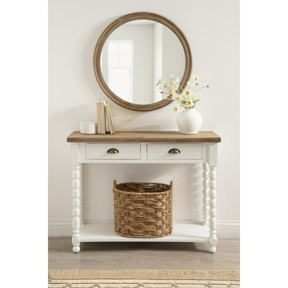 Kate and Laurel Rutledge Coastal Wooden Console Table with Shelf, 40 x 14 x 33, Hazelnut and White, Traditional Wood Entryway Table with Drawers and Decorative Turned Legs for Entry Storage Options
