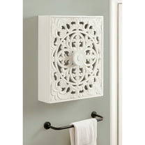 Kate and Laurel Saanvi Traditional Carved Wood Floating Bathroom Wall Cabinet, 22x7x 28, White, Dimensional Over the Toilet Storage Cabinet for Use as Bathroom Storage or Entryway Decor and Display