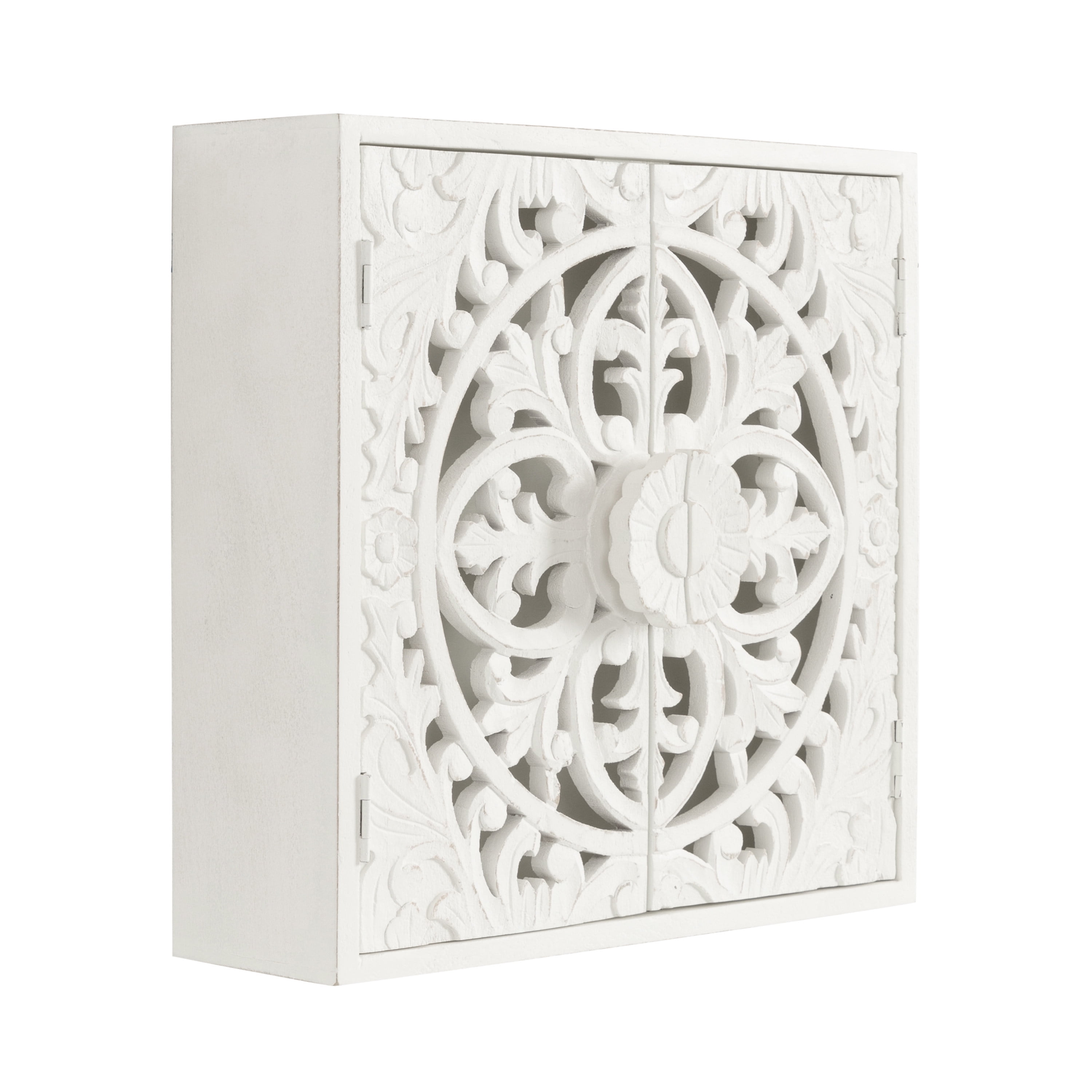Saanvi White Hand-Carved Mango Wood Wall Cabinet