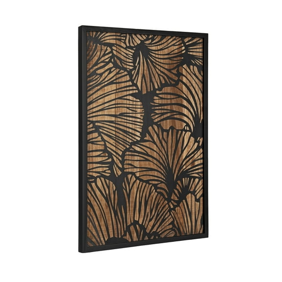 Kate and Laurel Sago Modern Decorative Wood Art Plaque, 23 x 33, Black and Rustic Brown, Painted Wood Floral Wall Art with Dimensional Design for Living Room Decor