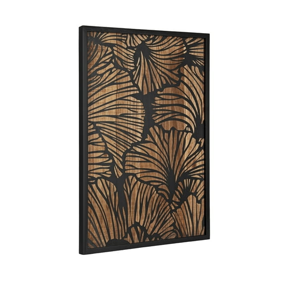 Kate and Laurel Sago Modern Decorative Wood Art Plaque, 23 x 33, Black and Rustic Brown, Painted Wood Floral Wall Art with Dimensional Design for Living Room Decor