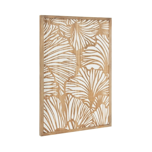 Kate and Laurel Sago Modern Decorative Wood Art Plaque, 23 x 33, White and Rustic Brown, Painted Wood Floral Wall Art with Dimensional Design for Living Room Decor