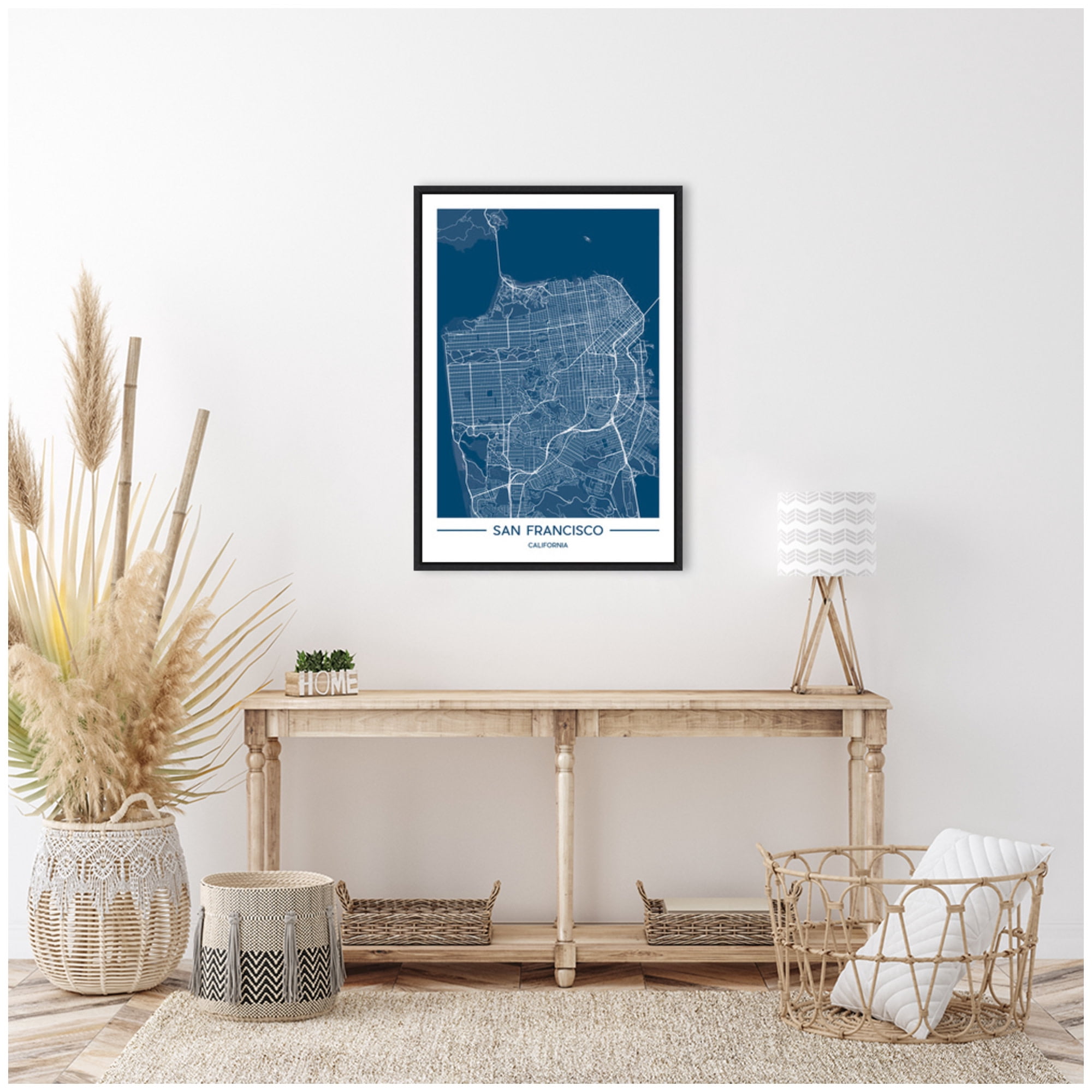 Kate and Laurel San Francisco Map Regal Blue Framed Canvas Wall Art by ...