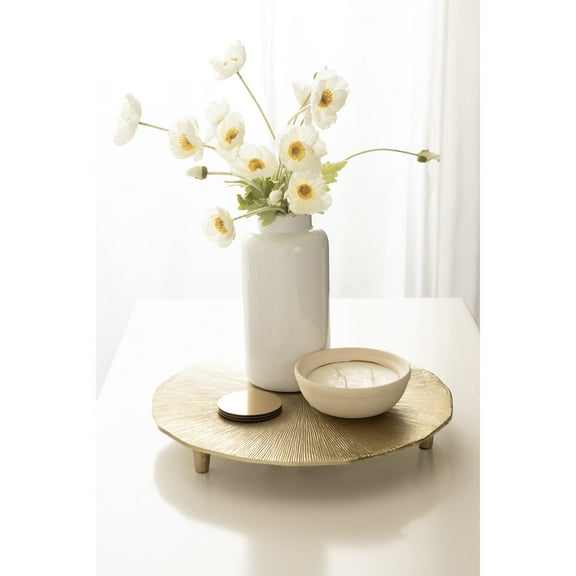 Kate and Laurel Sancia Decorative Round Embossed Metal Tray with Feet, 16 Inch Diameter, Gold, Modern Circle Footed Coffee Table Tray for Use as Kitchen Counter Display or Living Room Decor Accent