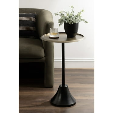 Kate and Laurel Sanzo Modern Pedestal Round Side Table, 15 x 15 x 24, Antique Brass and Black, Circle End Table with Metal Tabletop for Use as Indoor Plant Stand or Bedroom Nightstand