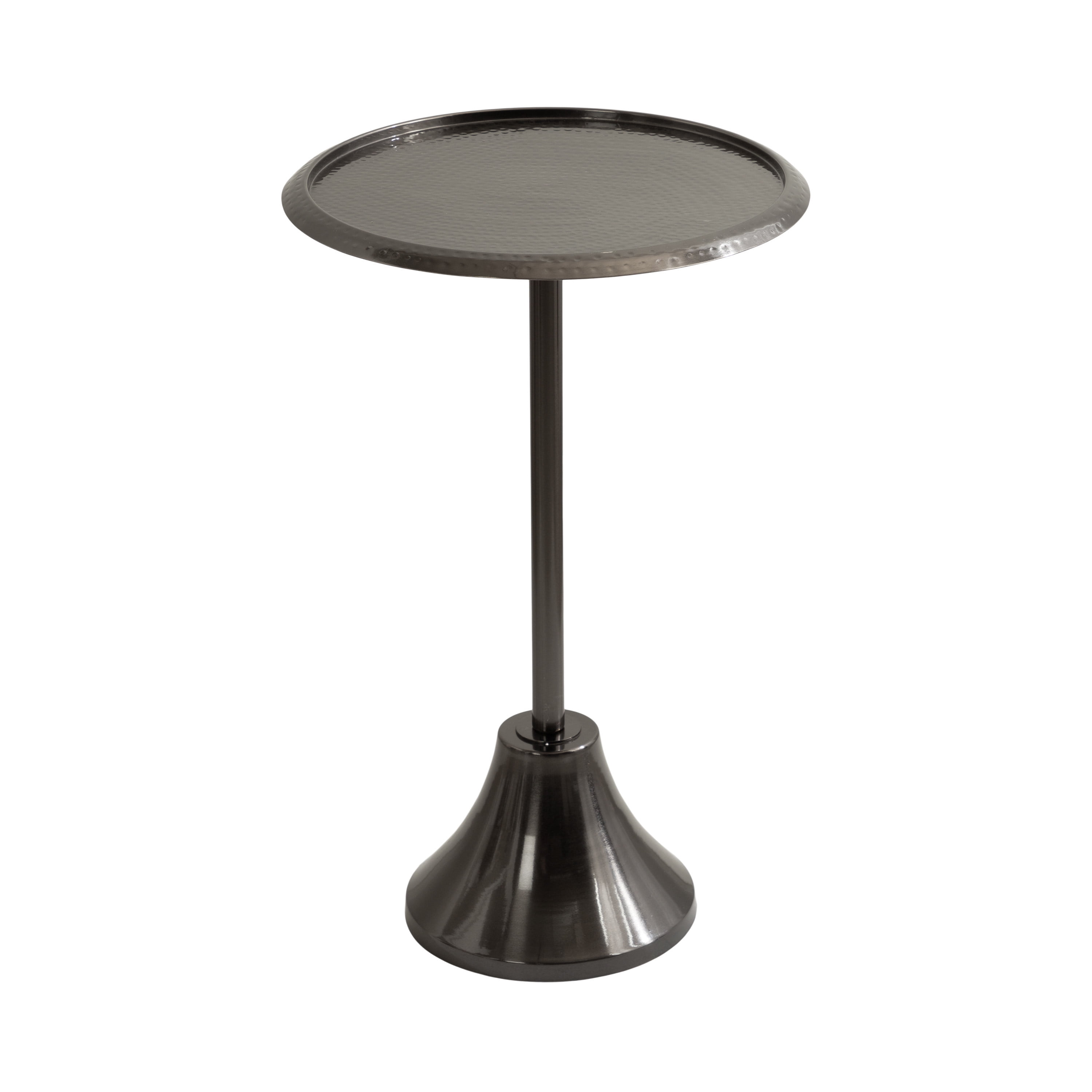 Kate and Laurel Sanzo Modern Pedestal Side Table, 15 x 15 x 24, Gray Gunmetal, Decorative End Table with Hammered Tabletop for Use as a Bedroom Nightstand or Living Room Accent Table