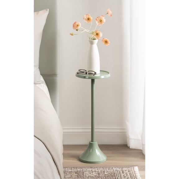 Kate and Laurel Sanzo Modern Round Metal Pedestal Drink Table, 9 x 9 x 23, Soft Green, Decorative Martini Table with Trumpet Base for Use as Indoor Plant Stand or Living Room Mini Table