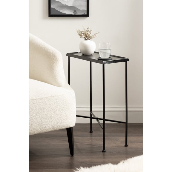 Kate and Laurel Sanzo Transitional Metal Skinny Side Table, 17 x 9 x 24, Black, Rectangular Slim Bedroom Nightstand with Hammered Tabletop for Use as Bedside Accent or Living Room End Table