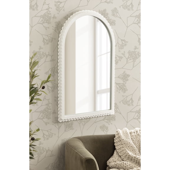 Kate and Laurel Scallia Modern Scalloped Arch Mirror, 20 x 30, White, Decorative Transitional Wavy Arched Wall Mirror for Use as Fun Nursery or Living Room Decor
