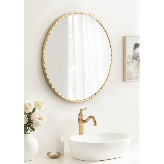 Kate and Laurel Sebecka Modern Scalloped Round Mirror, 26 Inch Diameter, Gold, Decorative Circle Wall Mirror with Unique Rippled Edge for Use as Vanity Bathroom Mirror or Bedroom Mirror Accent