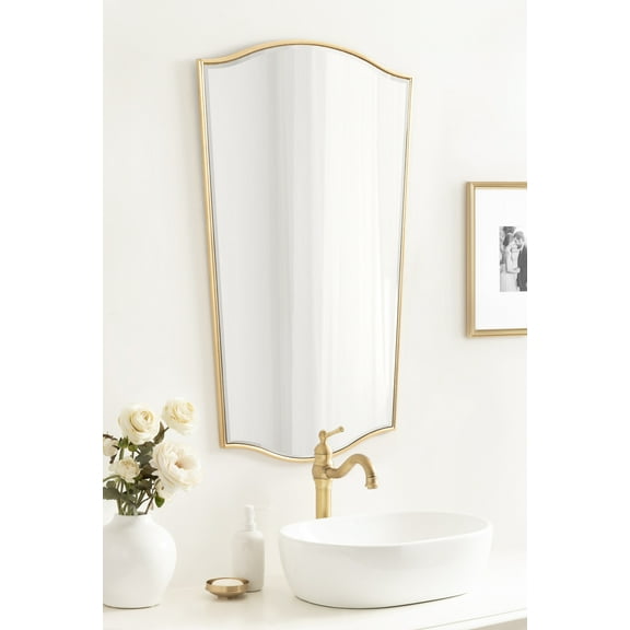 Kate and Laurel Sedelle Vintage Tapered Wall Mirror, 22 x 36, Gold, Mid-Century Decorative Scalloped Mirror for Use as Bathroom Mirror for Over Sink or Fireplace Mantel Mirror Statement